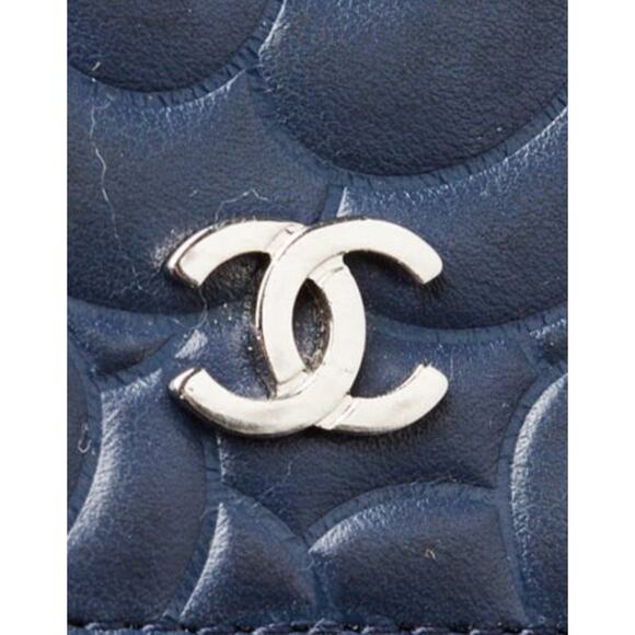 Chanel Blue Camellia Embossed Lambskin Leather L Flap Wallet - Picture 4 of 11